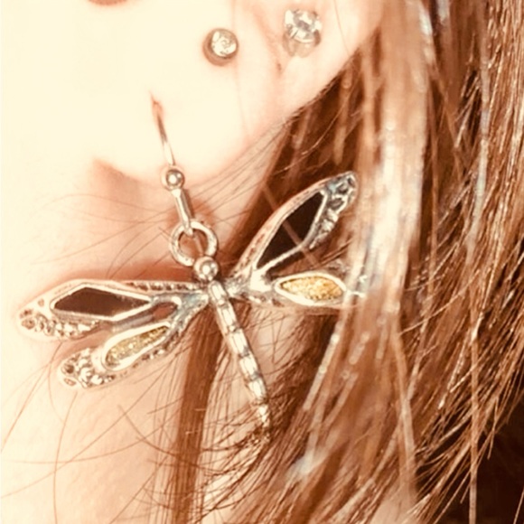 “Dragonfly” Firefly Silver Black & Green Iridescent Glitter Winged Insect Dangle - Picture 7 of 16